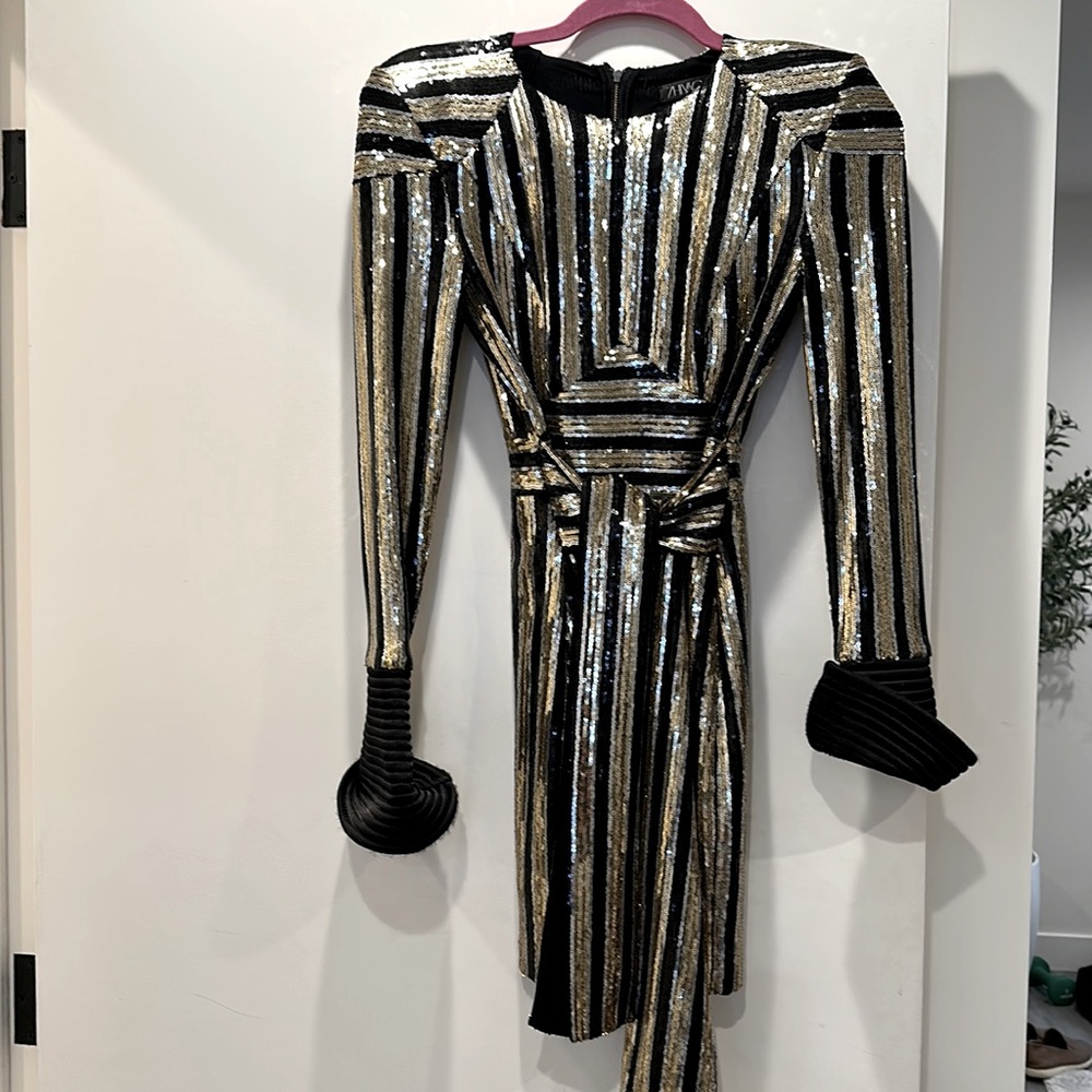Rarely worn Zhivago sequin shoulder pad mini dresss as seen on Kyle, RHofBH.